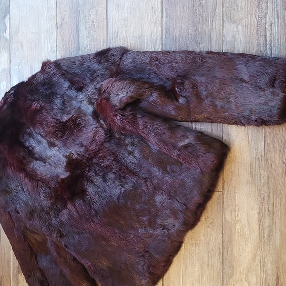 Vintage Niki Short Dyed Rabbit Fur Coat, Oxblood Beet Red Burgundy, Small - Picture 15 of 16